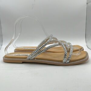 Steve Madden Spice Slip On Sandals Shoes Silver Rhinestone Womens Size 8 M